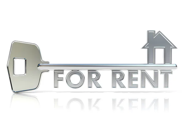 Door key FOR RENT sign. 3D render — Stock Photo, Image