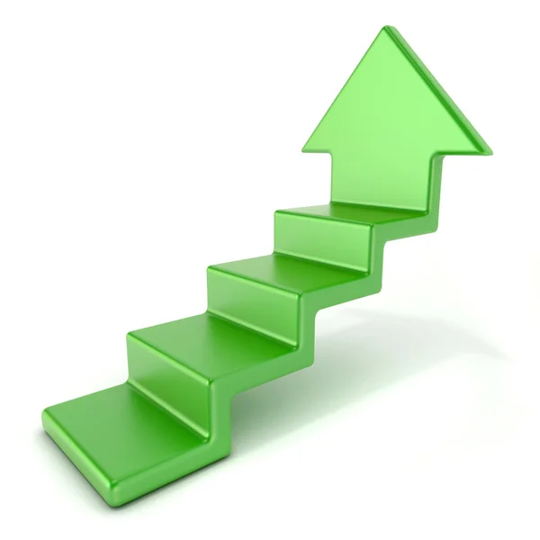 Zelená šipka schodů. 3D vykreslování — Stock fotografie
