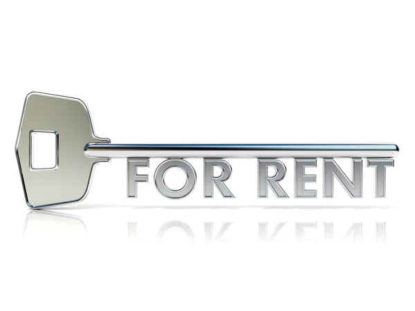 Door key FOR RENT sign. 3D render — Stock Photo, Image