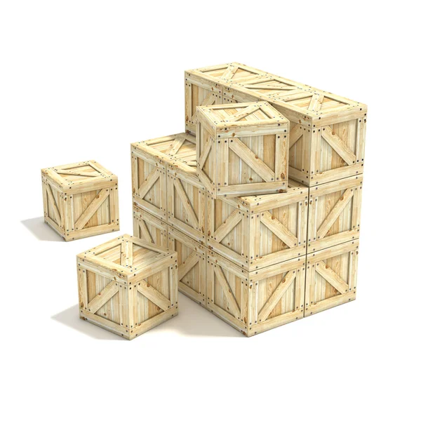 Holzkisten. 3D-Darstellung — Stockfoto