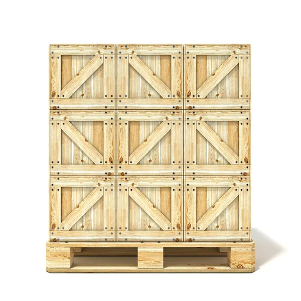 Houten dozen op Europallet. 3D render — Stockfoto