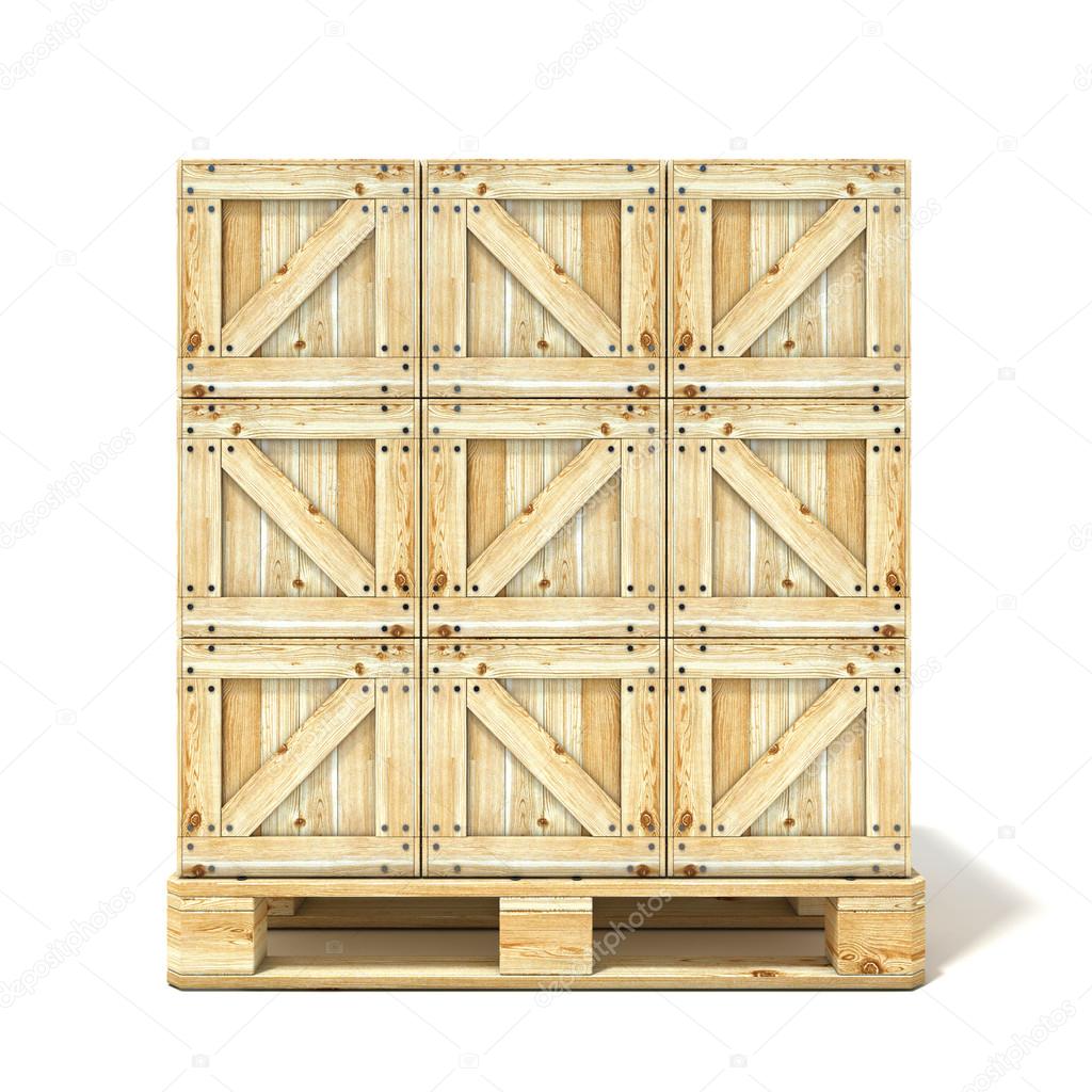 Wooden boxes on euro pallet. 3D render