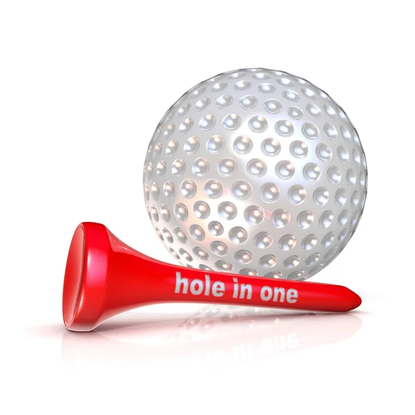 Pelota de golf y tee. Agujero en un signo. Aislado — Foto de Stock