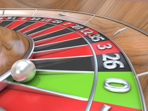 Macro view of a roulette table. Green zero. 3D render — Stock Photo, Image