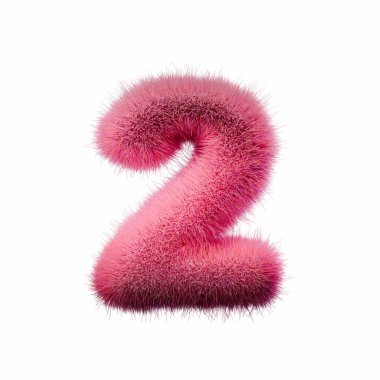 Pembe kürk Yazı Tipi 2. İKİ 3D görüntüleme resmi beyaz arkaplanda izole edildi