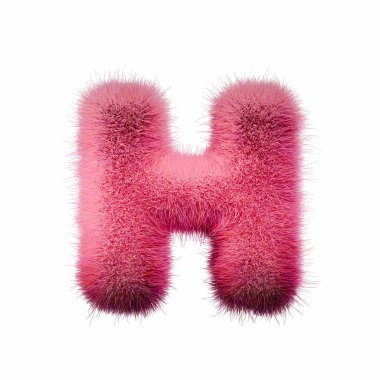 Pembe kürk Yazı Tipi Harfi H 3D resimleme beyaz arkaplanda izole edildi
