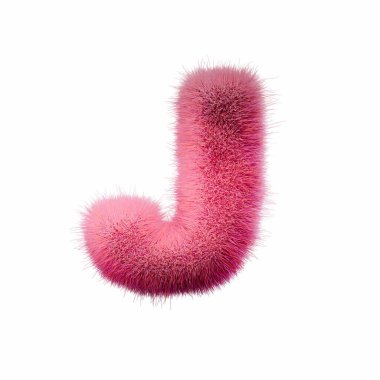 Pembe kürk Yazı Tipi Harfi J 3D resimleme beyaz arkaplanda izole edildi