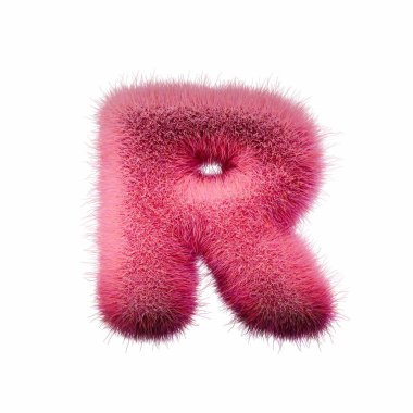 Pembe kürk yazı tipi harfi R 3D resimleme beyaz arkaplanda izole edildi