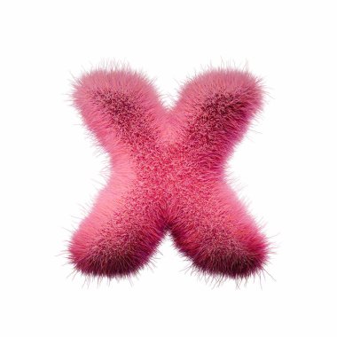 Pembe kürk Yazı Tipi Harfi X 3D resimleme beyaz arkaplanda izole edildi