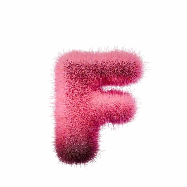 Pink fur Font Letter F 3D rendering illustration isolated on white background