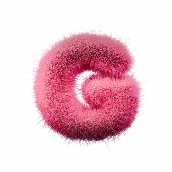Pembe kürk yazı tipi harfi G 3D resimleme beyaz arkaplanda izole edildi