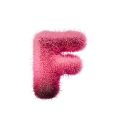 Pink fur Font Letter F 3D rendering illustration isolated on white background