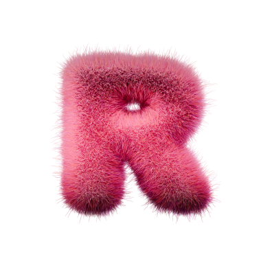 Pembe kürk yazı tipi harfi R 3D resimleme beyaz arkaplanda izole edildi