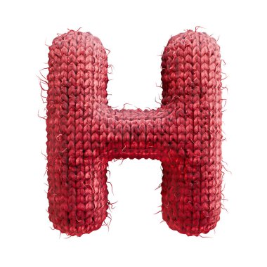 Kırmızı yün örgü yazı tipi Harf H 3D resimleme beyaz arkaplanda izole