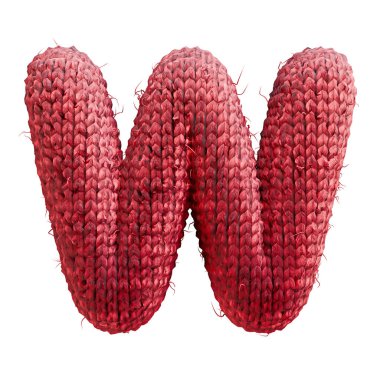 Kırmızı yün örgü yazı tipi Harf W 3D resimleme beyaz arkaplanda izole