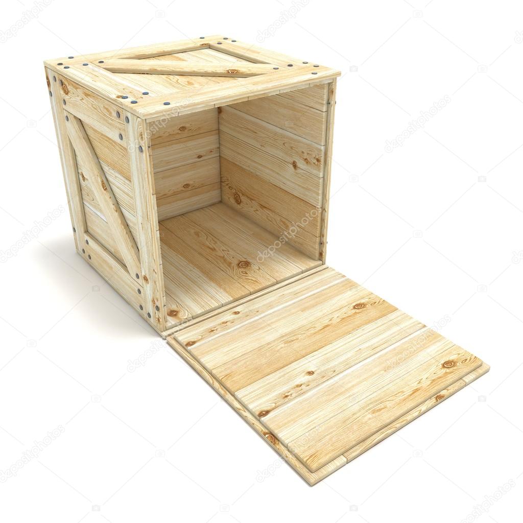 Open wooden box. 3D render