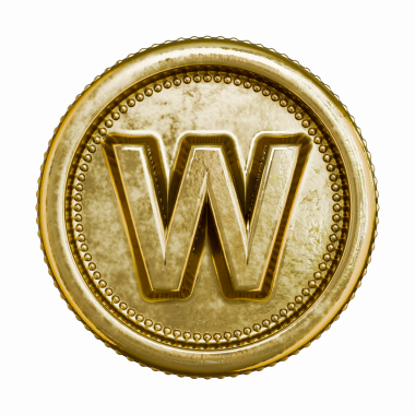 Altın Çağlı Para Harfi W 3D resimleme beyaz arkaplanda izole edildi