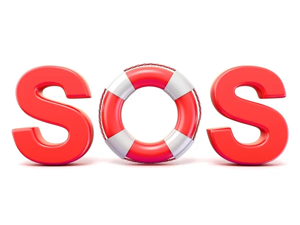 SOS sinal, com boias salva-vidas. Renderização 3D — Fotografia de Stock