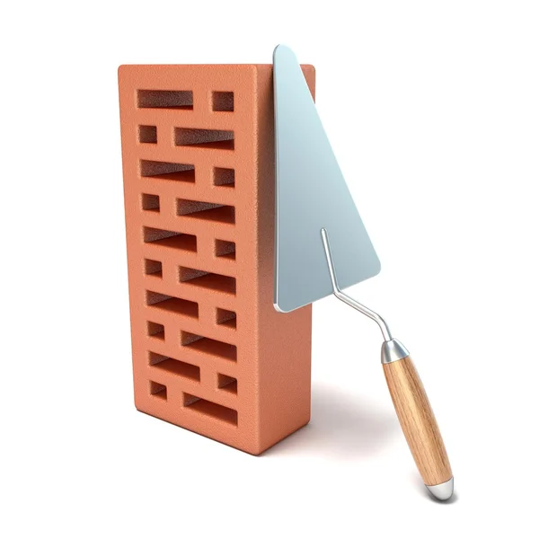 Кирпич с лопатой для строительства. 3D рендеринг — стоковое фото