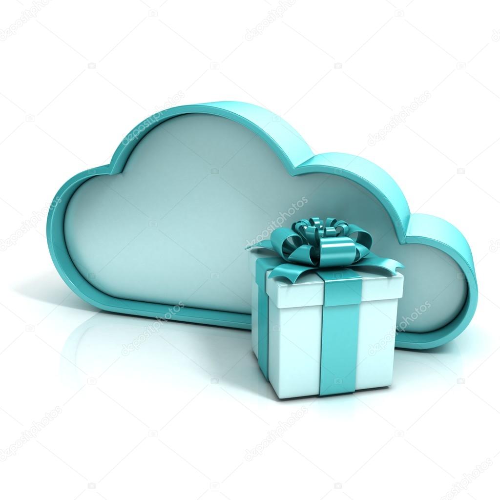 Cloud with gift box. Free additional storage. 3D computer icon