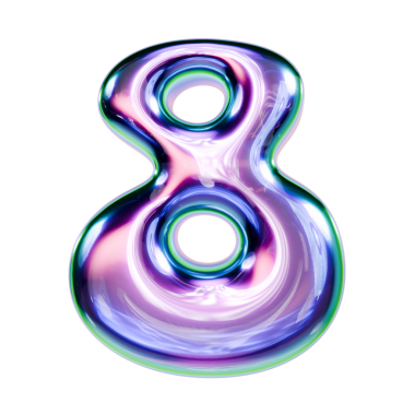 Sıvı metal yazı tipi numara 8 EIight 3D resimleme siyah arkaplan üzerinde izole