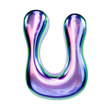 Sıvı metal yazı tipi Harf U 3D resimleme siyah arkaplan üzerinde izole