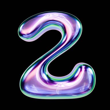 Sıvı metal yazı tipi 2 numara 2 WO 3D resimleme siyah arkaplan üzerinde izole