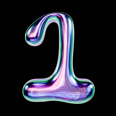 Sıvı metal yazı tipi numara 1 1 1 3D resimleme siyah arkaplan üzerinde izole