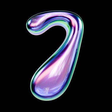 Sıvı metal yazı tipi numara 7 SEVEN 3D resimleme siyah arkaplan izole