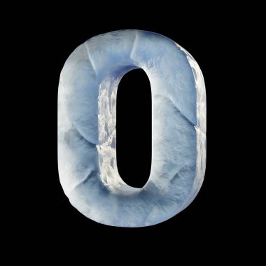 0 numaralı buz bloğu yazı tipi ZERO 3D resimleme siyah arkaplan üzerinde izole