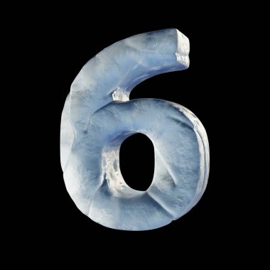 Buz bloğu yazı tipi No: 6 SIX 3D illüstrasyon siyah arkaplanda izole