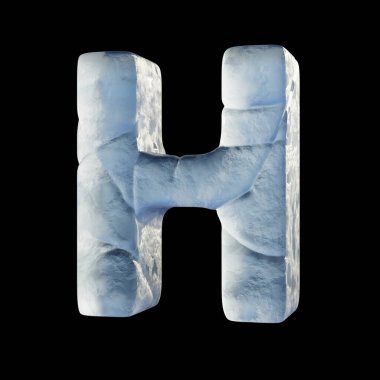Buz bloğu yazı tipi Harf H 3D resimleme siyah arkaplan üzerinde izole