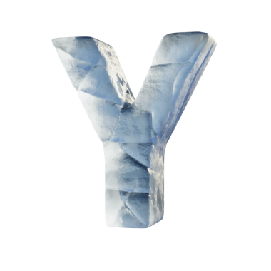 Buz bloğu yazı tipi Harf Y 3D resimleme siyah arkaplan üzerinde izole