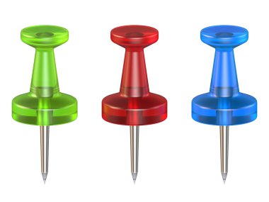 Renkli itme pins. Önden Görünüm. 3D render