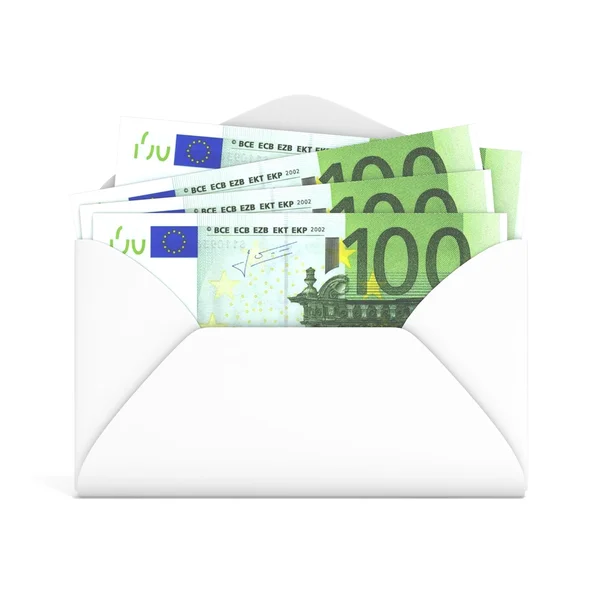 Euro v obálce. Pohled zepředu. 3D vykreslování — Stock fotografie