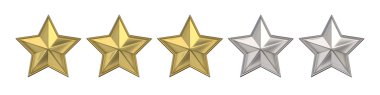 Oylama kavramı. Üç altın yıldız rating. 3D render