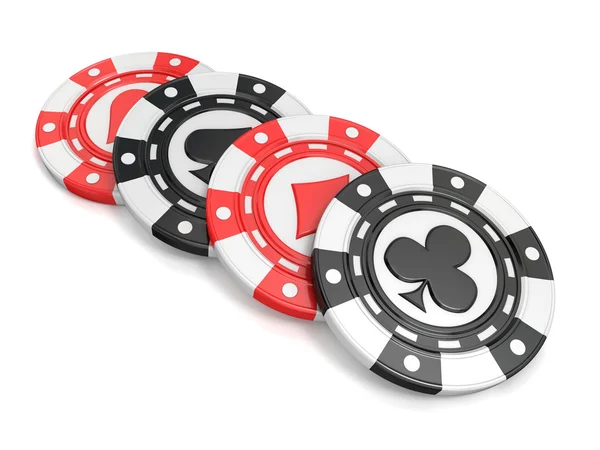 Casino chips met spade, hart diamant en club op het. 3D render — Stockfoto