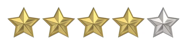 Conceito de voto. Classificação quatro estrelas douradas. Renderização 3D — Fotografia de Stock