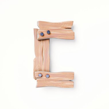 Tahta döşemeler Yazı Tipi Harfi C 3D resimleme beyaz arkaplanda izole edildi