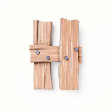 Tahta döşemeler Yazı Tipi Harfi H 3D resimleme beyaz arkaplanda izole edildi