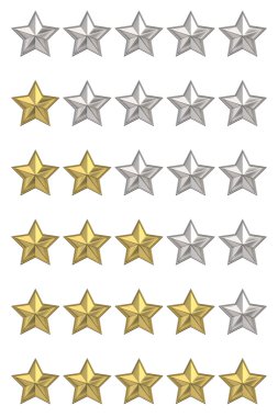 Oylama kavramı. Beş yıldızlı rating. 3d render kümesi