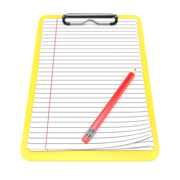 Yellow clipboard and blank lined paper. 3D render — Stock Photo, Image