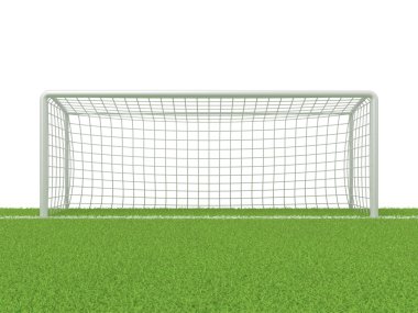 Futbol - futbol kapısı çimenlerin üzerinde. 3D render