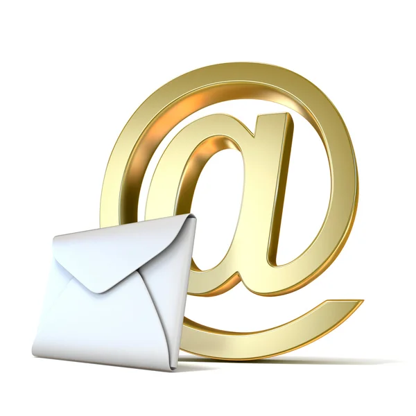 Envelope with golden e-mail sign. 3D render — Stock Photo, Image