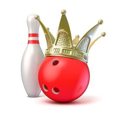 Altın taç bowling topu ve PIN. 3D render