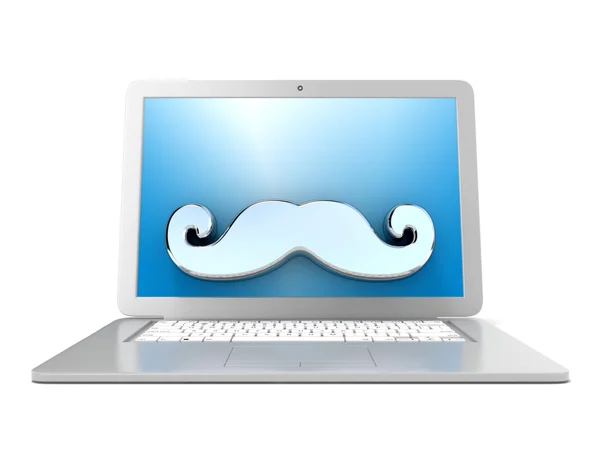 Moustache sur ordinateur portable. Vue de face. rendu 3D — Photo
