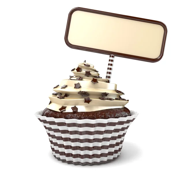 Csokoládé cupcake és üres tábla. 3D render — Stock Fotó