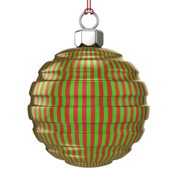 Κόκκινο και πράσινο ριγέ Χριστούγεννα μπάλα, απομονώνονται — Φωτογραφία Αρχείου