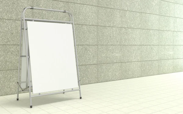 Prázdné bílé reklamní stojan, desku kopie prostoru před betonovou zeď. 3D obrázek — Stock fotografie