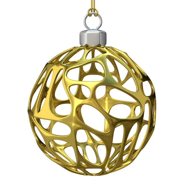 Gold perforierte Weihnachtskugel. 3D-Darstellung — Stockfoto